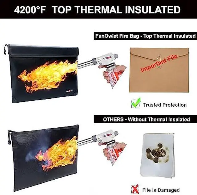 Alt view image 4 of 6 - Fireproof Waterproof Money Document Bag - with 4200°F Heat Insulated, Safe Fireproof Storage Pouch with Zipper, Upgraded 8 Layers of Functional Materials for Documents,Valuables, Black, 11x7.7