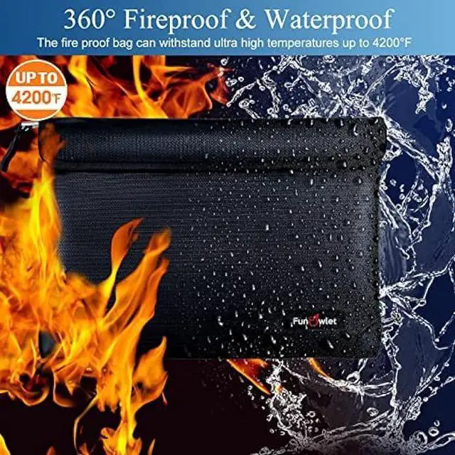 Alt view image 2 of 6 - Fireproof Waterproof Money Document Bag - with 4200°F Heat Insulated, Safe Fireproof Storage Pouch with Zipper, Upgraded 8 Layers of Functional Materials for Documents,Valuables, Black, 11x7.7