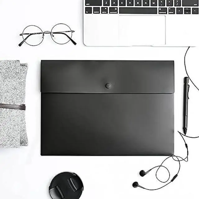 Alt view image 5 of 6 - VANRA 5 Pieces A4 Envelopes Folders for Paperwork Plastic Wallets Document Organizer with Snap Button Closure A4 Letter Size (Black)