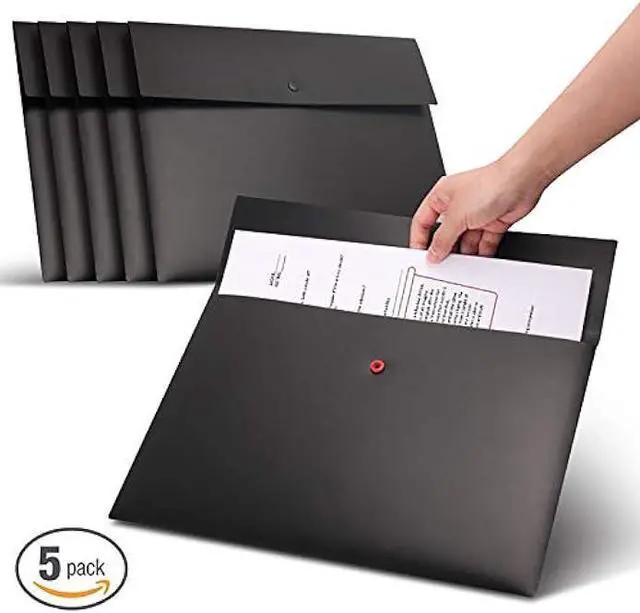 Alt view image 6 of 6 - VANRA 5 Pieces A4 Envelopes Folders for Paperwork Plastic Wallets Document Organizer with Snap Button Closure A4 Letter Size (Black)