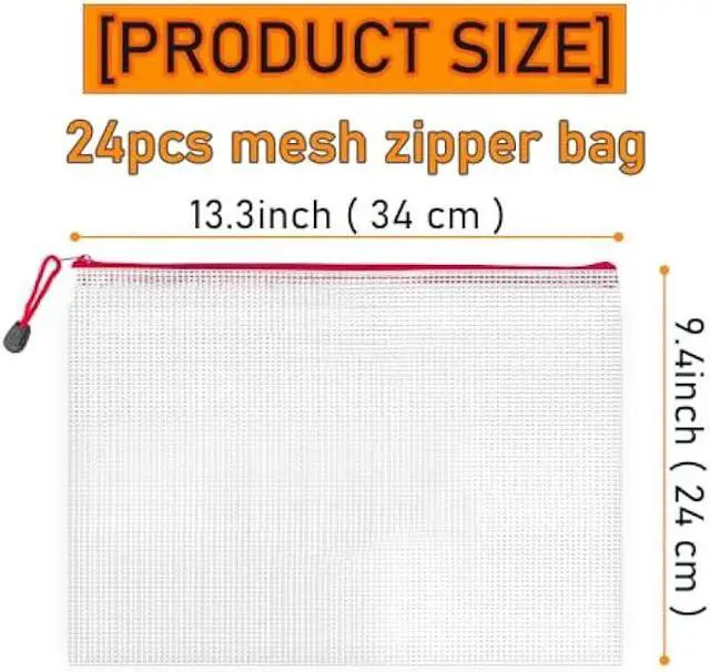 Alt view image 2 of 5 - D-KINGCHY 24Pcs Zipper File Bags, Plastic Mesh Pouch for Office School, Organizer Bags for Cosmetic Travel, Documents Bags for Letter Size (Assorted Color Zipper)