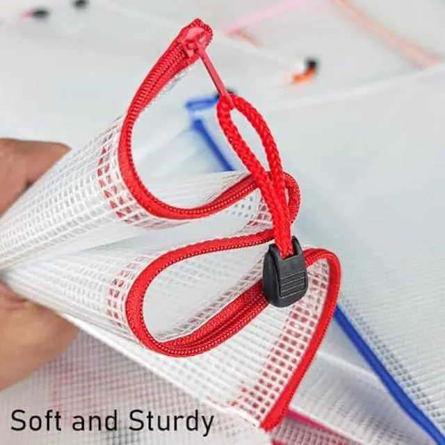 Alt view image 4 of 5 - D-KINGCHY 24Pcs Zipper File Bags, Plastic Mesh Pouch for Office School, Organizer Bags for Cosmetic Travel, Documents Bags for Letter Size (Assorted Color Zipper)