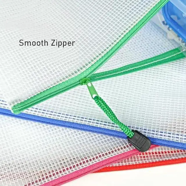 Alt view image 5 of 5 - D-KINGCHY 24Pcs Zipper File Bags, Plastic Mesh Pouch for Office School, Organizer Bags for Cosmetic Travel, Documents Bags for Letter Size (Assorted Color Zipper)