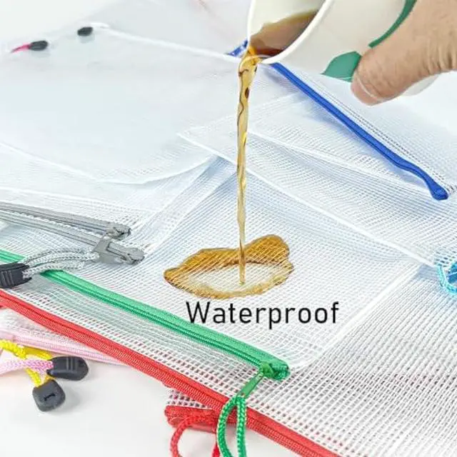 Alt view image 3 of 5 - D-KINGCHY 24Pcs Zipper File Bags, Plastic Mesh Pouch for Office School, Organizer Bags for Cosmetic Travel, Documents Bags for Letter Size (Assorted Color Zipper)