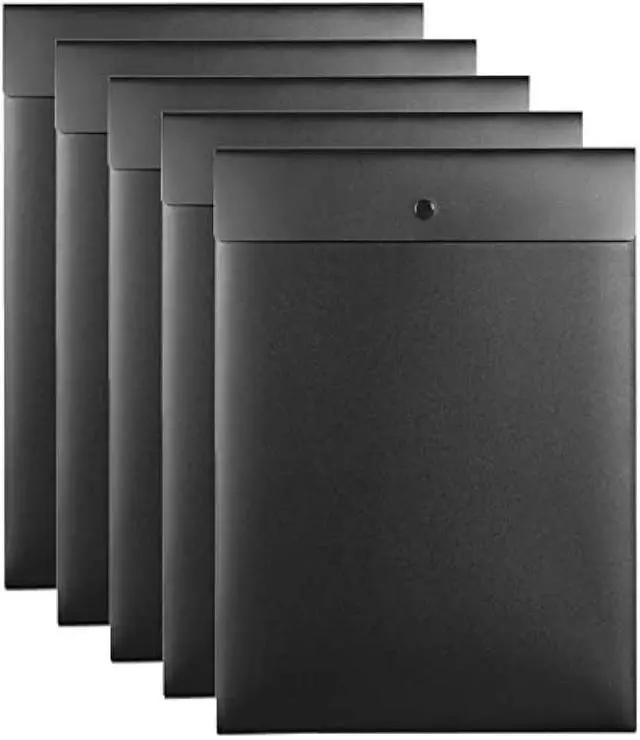 Main image of VANRA Vertical File Folders Poly Filing Envelope Plastic Project Folder with Snap Button Closure for A4 Letter Size Paper (Pack of 5, Black)