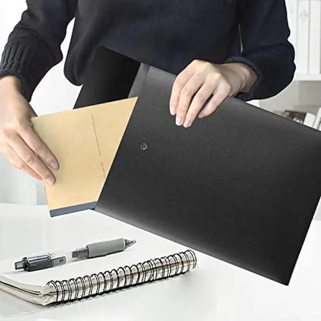 Alt view image 4 of 6 - VANRA Vertical File Folders Poly Filing Envelope Plastic Project Folder with Snap Button Closure for A4 Letter Size Paper (Pack of 5, Black)