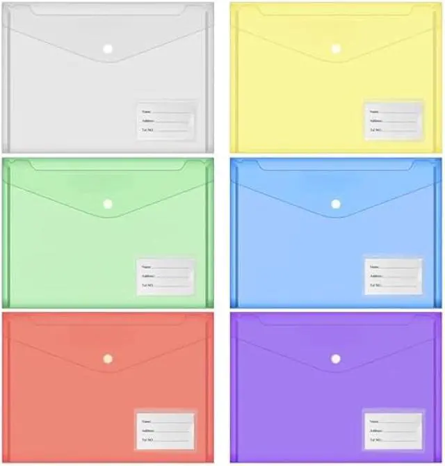 Main image of MerryNine File Folders, 30 Pack A4 Letter Size Plastic Envelopes with Label Pocket, Colored Waterproof File Folder Document Folder for School Home Work Office Organization, 6 Assorted Color
