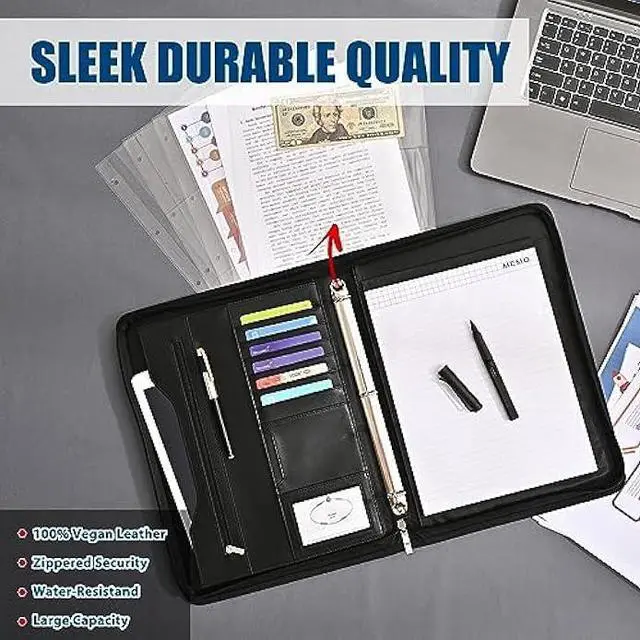 Alt view image 5 of 7 - Deziliao 3-Ring Padfolio Portfolio Binder Organizer, Document Organizer Folio, 10.4 Inch PU Leather Business Portfolio with Zipper, Business Planner Notebook Organizer for Women/MenBlack D00070