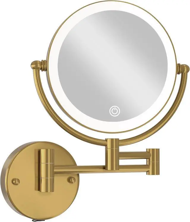 Main image of Wall Mounted Makeup Mirror Hardwired 10X, Cosmetic Mirror with Light and Magnification, 8 Inch LED Bathroom Vanity Double Sided Mirror 360° Swivel with Retractable and Folding Arm Brushed