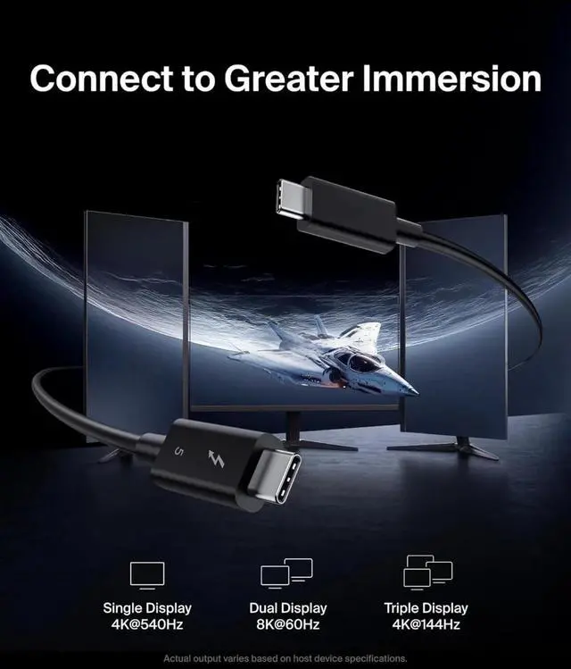 Alt view image 5 of 6 - 3.3ft USB-C Thunderbolt 5 Cable w/ 240W Power Delivery, Bandwidth Boost Up to 120Gbps, 3x Faster Data Transfer - Black