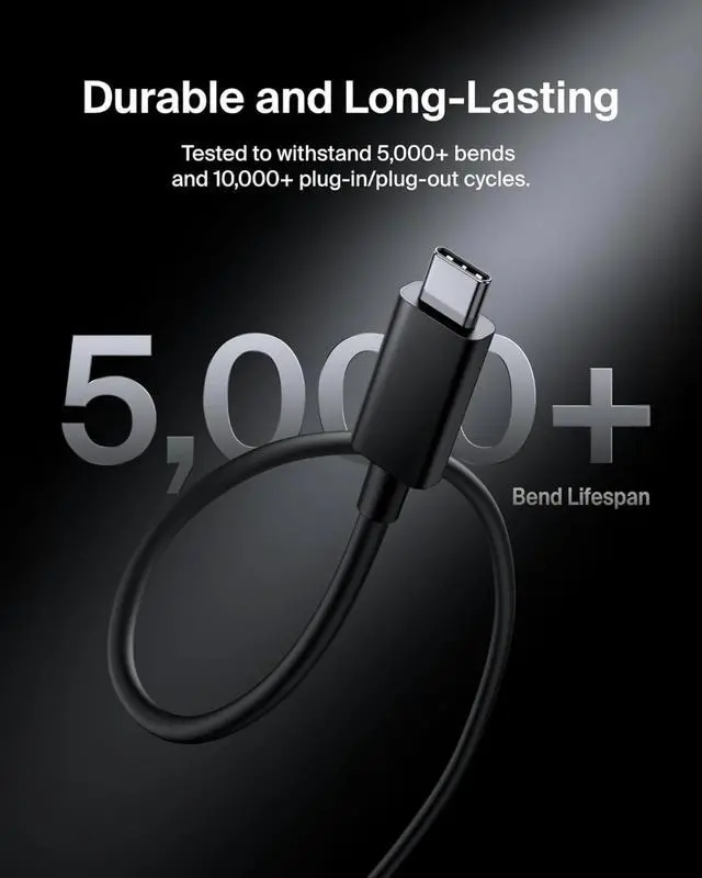 Alt view image 6 of 6 - 3.3ft USB-C Thunderbolt 5 Cable w/ 240W Power Delivery, Bandwidth Boost Up to 120Gbps, 3x Faster Data Transfer - Black