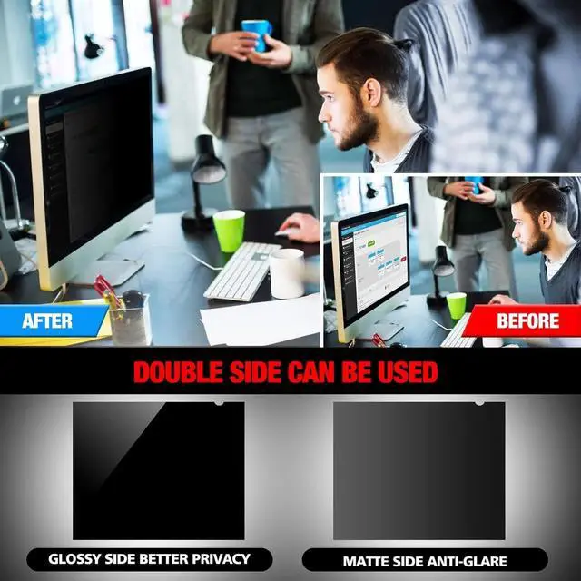 Alt view image 3 of 6 - Computer Privacy Screen Filter , Anti-Spy/Anti Glare Protector Office Accessories - WxH: 23 9/16" x 13 1/4"