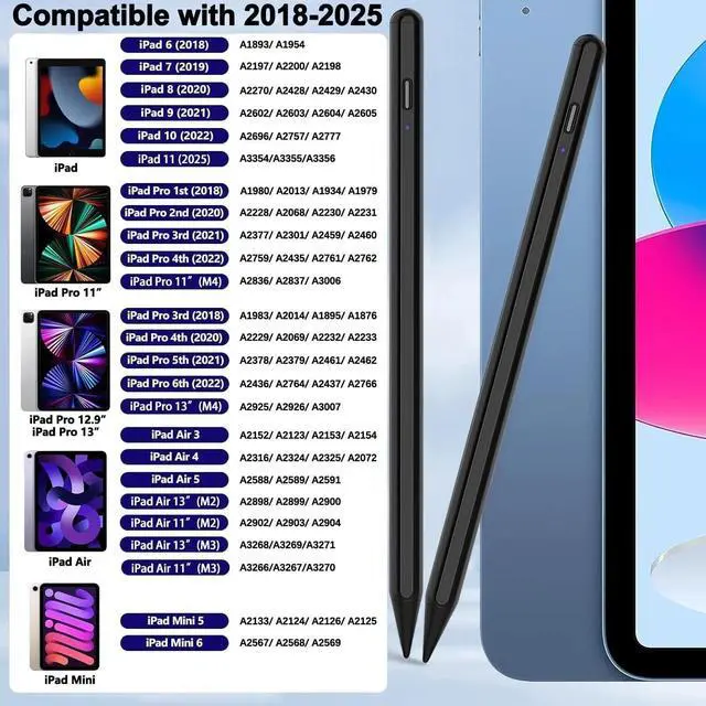 Alt view image 3 of 6 - Stylus Pen for Active Pens 11th&10th Gen 2Pack iPad Pencil with Palm Rejection Pen for iPad 11th A16/10/9/8/7/6th gen