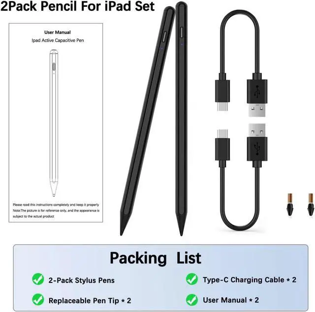 Alt view image 5 of 6 - Stylus Pen for Active Pens 11th&10th Gen 2Pack iPad Pencil with Palm Rejection Pen for iPad 11th A16/10/9/8/7/6th gen