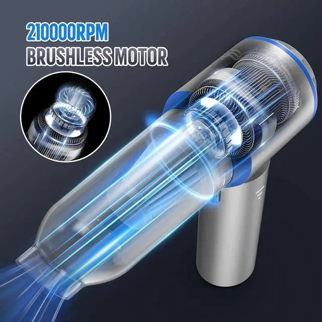 Alt view image 4 of 4 - Electric air Duster - 2 in 1 210000RPM Brushless Air Duster & 9000mAh Battery Air Blower Wireless Handheld Vacuum (Blue)