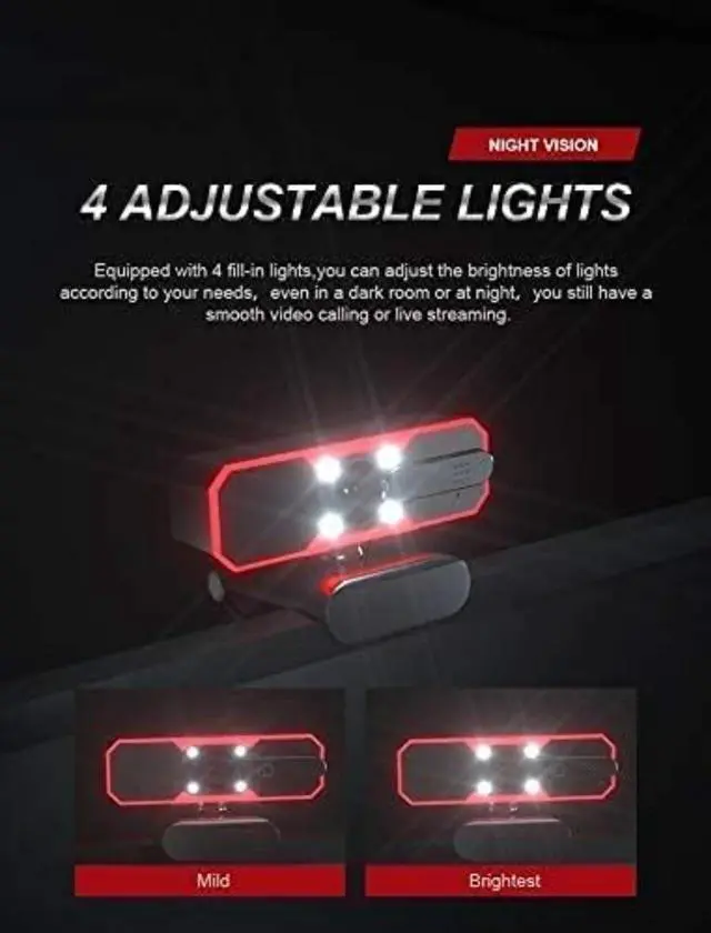 Alt view image 5 of 6 - Webcam - 1080p HD Web Cam with Microphone, Privacy Cover - 7 RGB Lights, 2-Level Adjustable Brightness