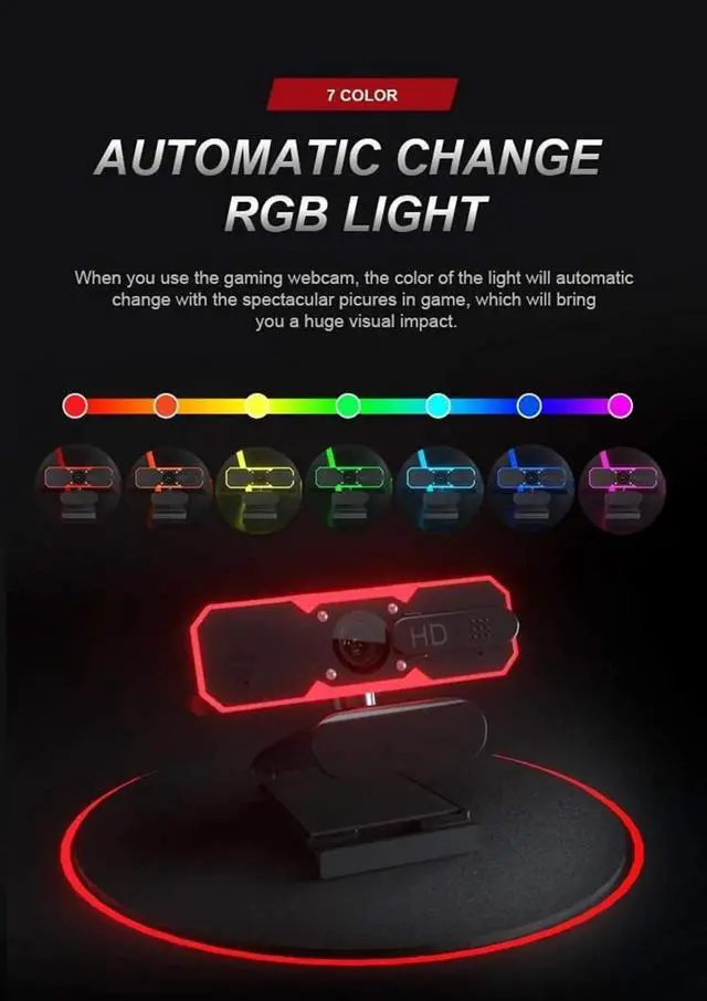 Alt view image 6 of 6 - Webcam - 1080p HD Web Cam with Microphone, Privacy Cover - 7 RGB Lights, 2-Level Adjustable Brightness