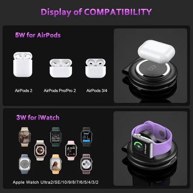 Alt view image 6 of 6 - Magnetic 2 in 1 Wireless Charger,Traveler Wireless Folding Charging Station,Compatible for iPhone 12/13/14/15/16Pro Max