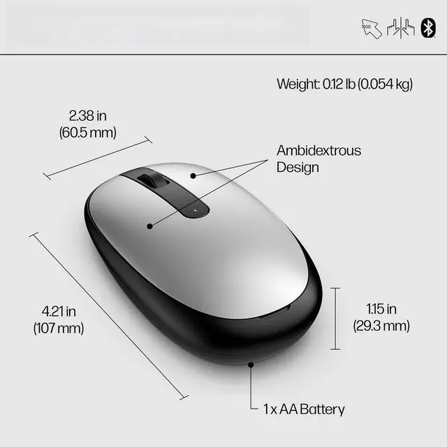 Alt view image 4 of 4 - 240 Bluetooth Mouse-Silver, Bluetooth 5.1 Wireless, Swift Pair, 1600 DPI accurate tracking, 3 Buttons, Slim Portable