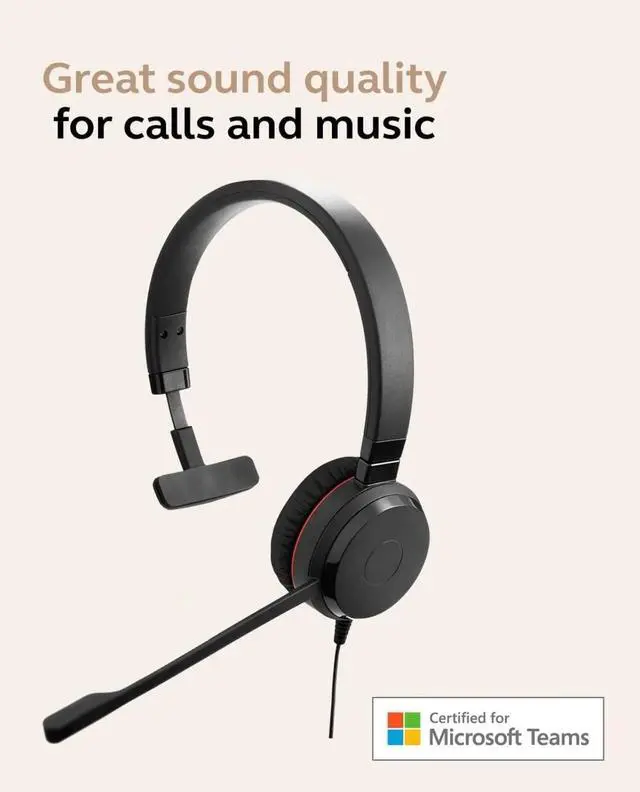 Alt view image 2 of 5 - Wired Single-Ear Headset with Microphone for Work, USB-A and USB-C Wired Headphones, Microsoft Teams Certified