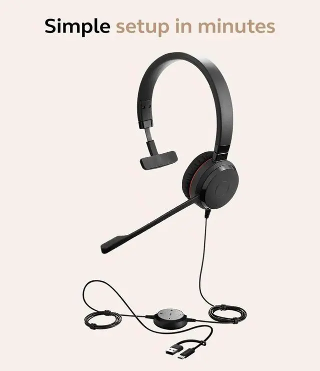 Alt view image 4 of 5 - Wired Single-Ear Headset with Microphone for Work, USB-A and USB-C Wired Headphones, Microsoft Teams Certified