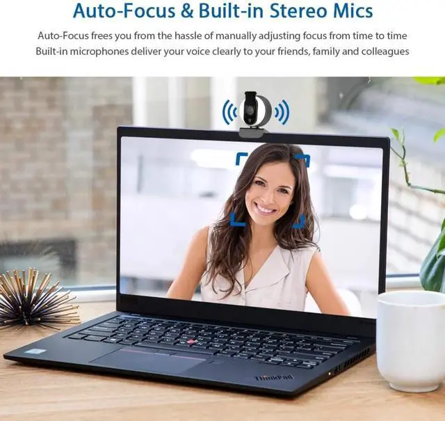 Alt view image 3 of 6 - N680E 1080P Webcam with Ring Light, Privacy Cover and Dual Microphone, Advanced Auto-Focus, Adjustable Brightness