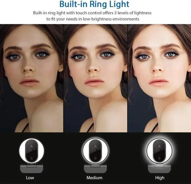 Alt view image 2 of 6 - N680E 1080P Webcam with Ring Light, Privacy Cover and Dual Microphone, Advanced Auto-Focus, Adjustable Brightness