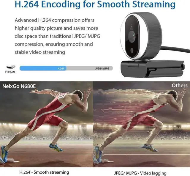 Alt view image 5 of 6 - N680E 1080P Webcam with Ring Light, Privacy Cover and Dual Microphone, Advanced Auto-Focus, Adjustable Brightness