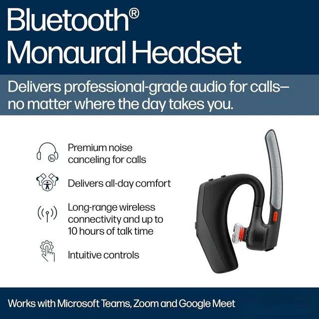 Alt view image 2 of 4 - Bluetooth Monaural Headset - Discreet Boom & 4 Noise-Canceling Mics,Smart Sensors & Call Controls, Black