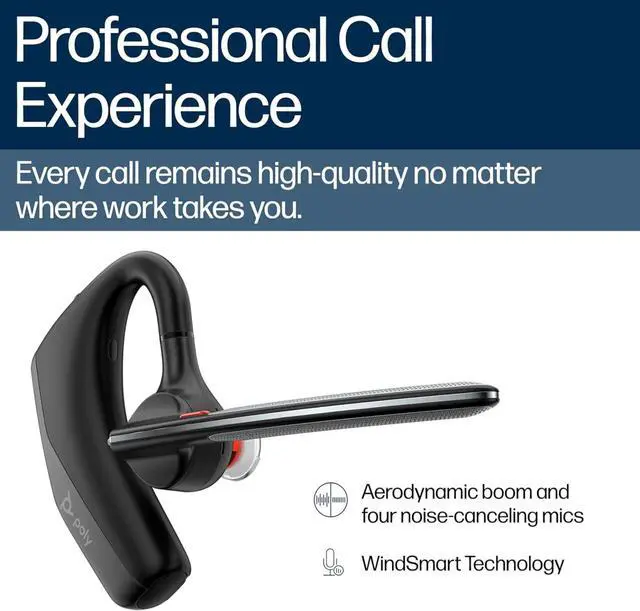 Alt view image 3 of 4 - Bluetooth Monaural Headset - Discreet Boom & 4 Noise-Canceling Mics,Smart Sensors & Call Controls, Black