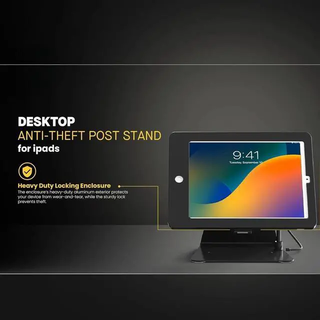 Alt view image 3 of 6 - Desktop Anti-Theft Stand  CTA Kiosk Stand with Stylus, Tether, and Aluminum Enclosure (PAD-DASB) - Black