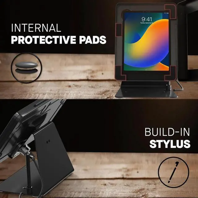 Alt view image 5 of 6 - Desktop Anti-Theft Stand  CTA Kiosk Stand with Stylus, Tether, and Aluminum Enclosure (PAD-DASB) - Black