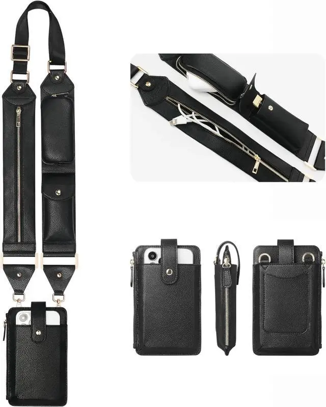 Main image of Multi-Purpose Functionality Strap and Universal Phone Holder Set. Suitable for Every Type of Phone, Purse (Black)