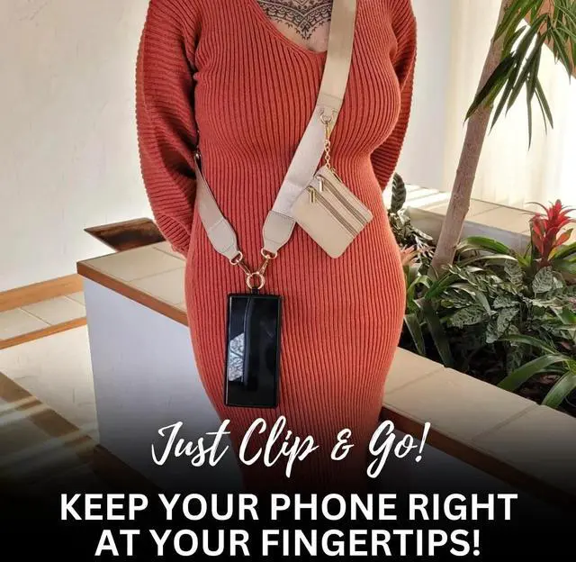 Alt view image 2 of 4 - Clip and Go Phone Strap Solid (Cream - Cream Pouch) - Crossbody Phone Strap Chain with Zipper Wallet Pouch
