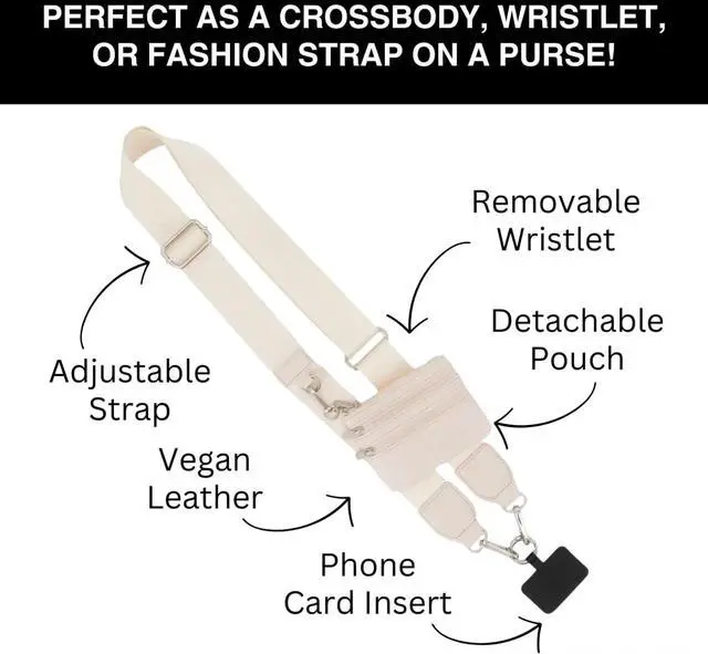 Alt view image 3 of 4 - Clip and Go Phone Strap Solid (Cream - Cream Pouch) - Crossbody Phone Strap Chain with Zipper Wallet Pouch