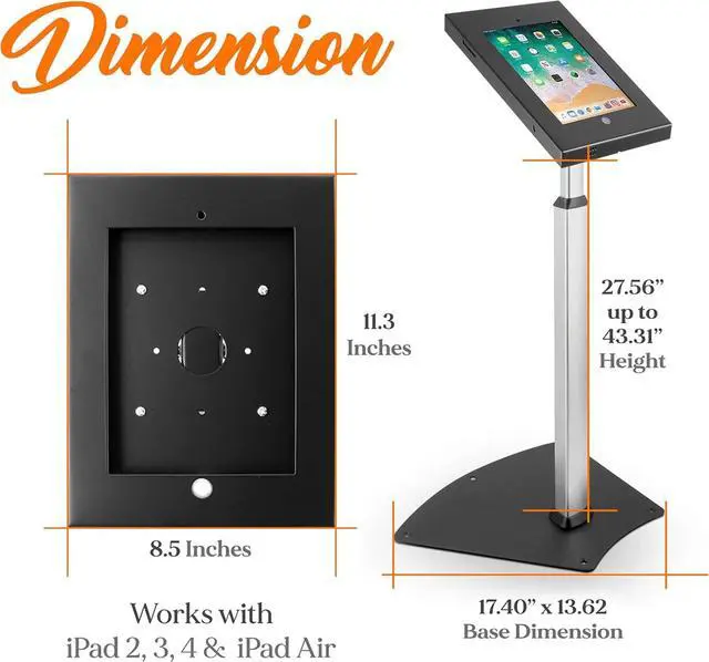 Alt view image 2 of 6 - Tablet Stand, Tamper Proof Screen Holder, 27.56'' - 43.31'' Adjustable AntiTheft Floor Stand, Works With 9.7''