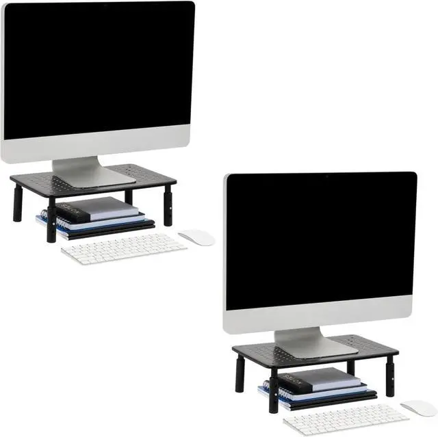 Main image of Monitor Stand, Height Adjustable, Ventilated Laptop Riser, Metal, 14.5" L x 9.25" W x 4-5.5" H, Set of 2, Black