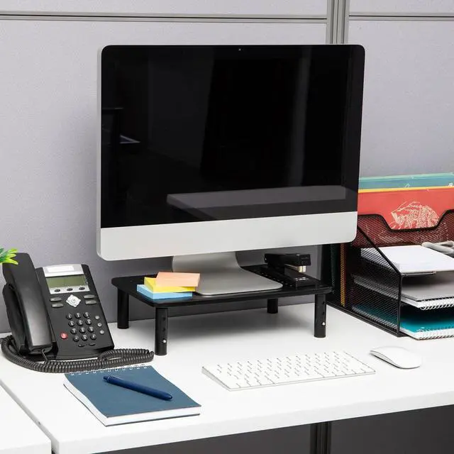 Alt view image 2 of 6 - Monitor Stand, Height Adjustable, Ventilated Laptop Riser, Metal, 14.5" L x 9.25" W x 4-5.5" H, Set of 2, Black