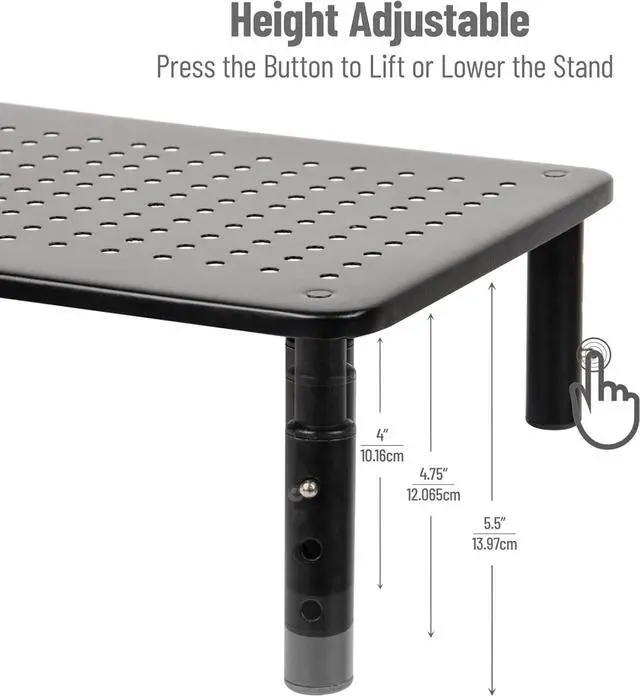Alt view image 4 of 6 - Monitor Stand, Height Adjustable, Ventilated Laptop Riser, Metal, 14.5" L x 9.25" W x 4-5.5" H, Set of 2, Black