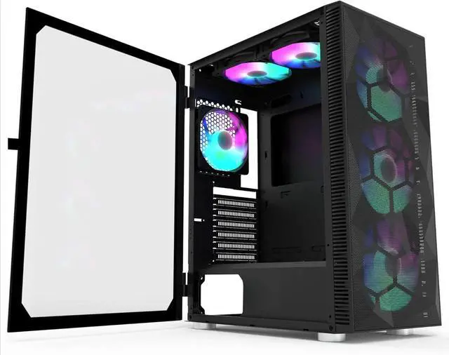 Alt view image 2 of 7 - 6 Fans - 3x 140mm & 3x 120mm Fixed RGB Lighting Fans, ATX Mid-Tower PC Gaming Case, USB3.0, Door Open Tempered Glass Side Panel,Black