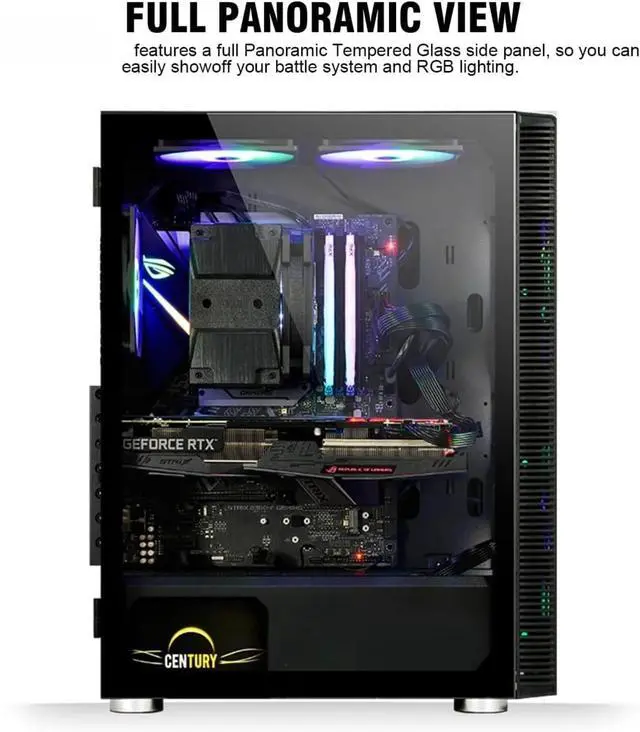 Alt view image 3 of 7 - 6 Fans - 3x 140mm & 3x 120mm Fixed RGB Lighting Fans, ATX Mid-Tower PC Gaming Case, USB3.0, Door Open Tempered Glass Side Panel,Black
