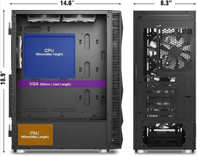 Alt view image 4 of 7 - 6 Fans - 3x 140mm & 3x 120mm Fixed RGB Lighting Fans, ATX Mid-Tower PC Gaming Case, USB3.0, Door Open Tempered Glass Side Panel,Black