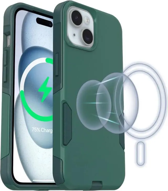 Main image of iPhone 16e, iPhone 15, iPhone 14, and iPhone 13 Commuter Series Case - MagSafe Edition - Green, Slim & Tough