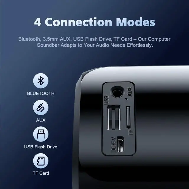 Alt view image 3 of 6 - Computer Speakers , HiFi Stereo Poratble Bluetooth Speaker, Computer Soundbar, 3.5mm Aux-in Computer Sound Bar