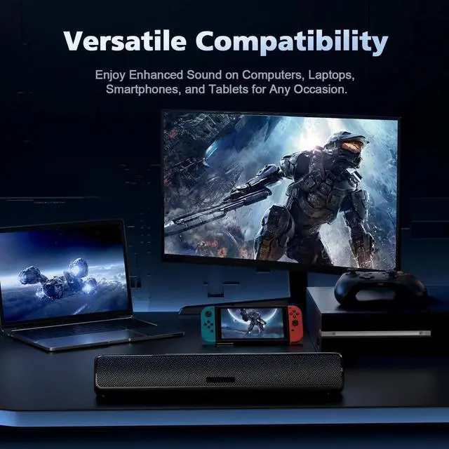 Alt view image 5 of 6 - Computer Speakers , HiFi Stereo Poratble Bluetooth Speaker, Computer Soundbar, 3.5mm Aux-in Computer Sound Bar