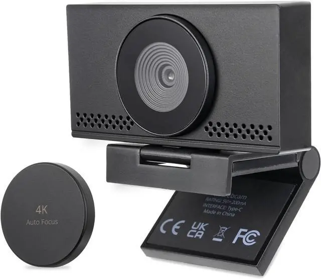 Main image of 4K Webcam for PC & Laptop with Microphone and Webcam Cover, Auto Light Correction, USB Plug and Play, Black
