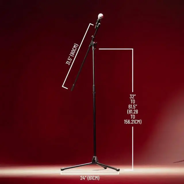 Alt view image 6 of 6 - Tripod Mic Stand Adjustable with 31.5" to 61.5" Height, Fully Collapsible for Convenient Travel (RI-MIC-520)