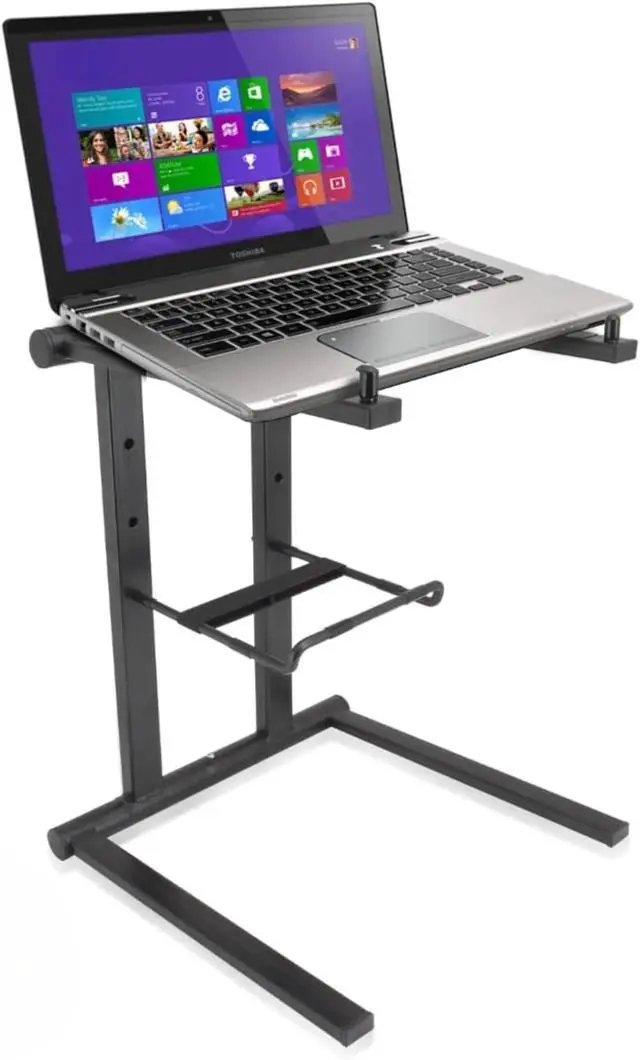Main image of Portable Folding Laptop Stand - Standing Table with Foldable Height and Secondary Accessory Tray