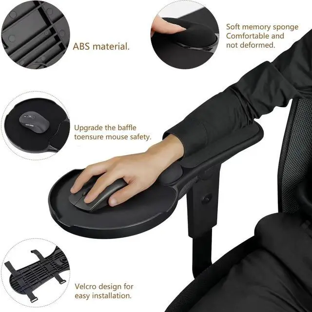 Alt view image 3 of 6 - Ergonomic Arm Rest Mouse Pad for ChairAdjustable Mouse Tray with Wrist Cushion, Chair arm Mousepad, Black