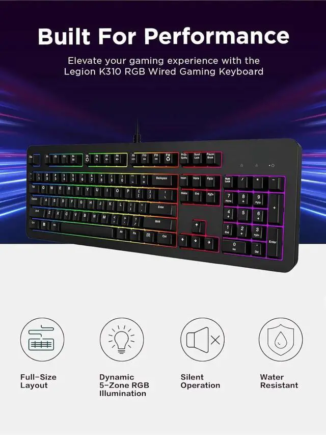 Alt view image 3 of 6 - K310 RGB Wired Gaming Keyboard - Ultra-Fast Reaction Time with Tactile Keys, Quiet Key Membrane Switches